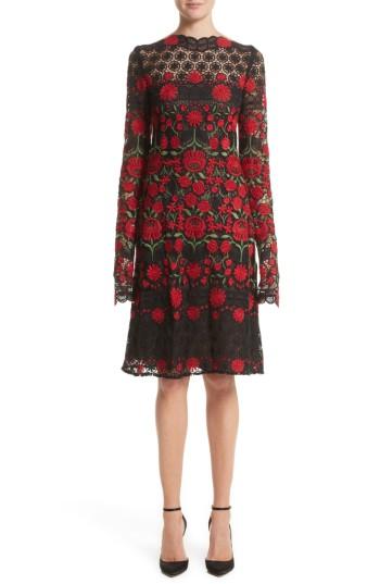 Women's Naeem Khan Floral Embroidered Elongated Sleeve Dress - Red