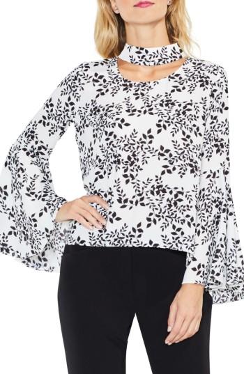 Women's Vince Camuto Cascading Leaves Bell Sleeve Blouse, Size - White