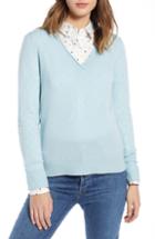 Women's 1901 Rolled Edge1901 Rolled V-neck Cashmere Sweater - Blue