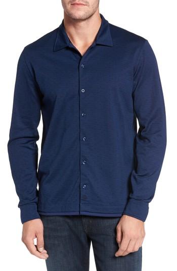 Men's David Donahue Jacquard Knit Sport Shirt, Size - Blue