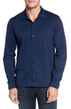 Men's David Donahue Jacquard Knit Sport Shirt, Size - Blue