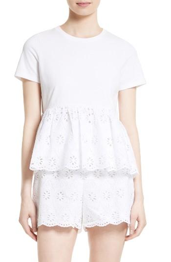 Women's Kate Spade New York Eyelet Flounce Hem Tee, Size - White