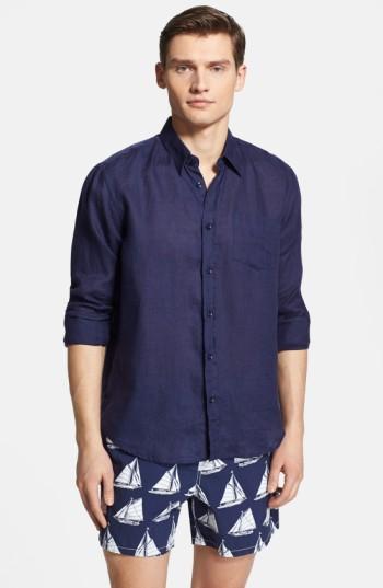 Men's Vilebrequin 'caroubier' Linen Shirt - Blue