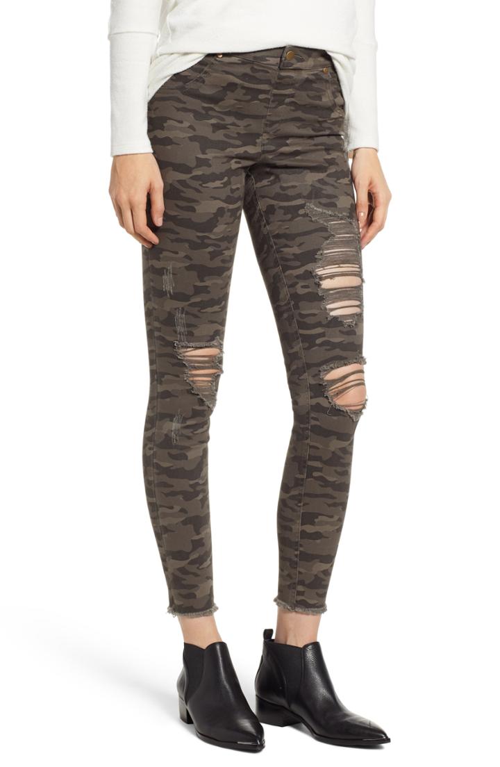 Women's Zeza B By Hue Shredded Camo Denim Leggings - Green