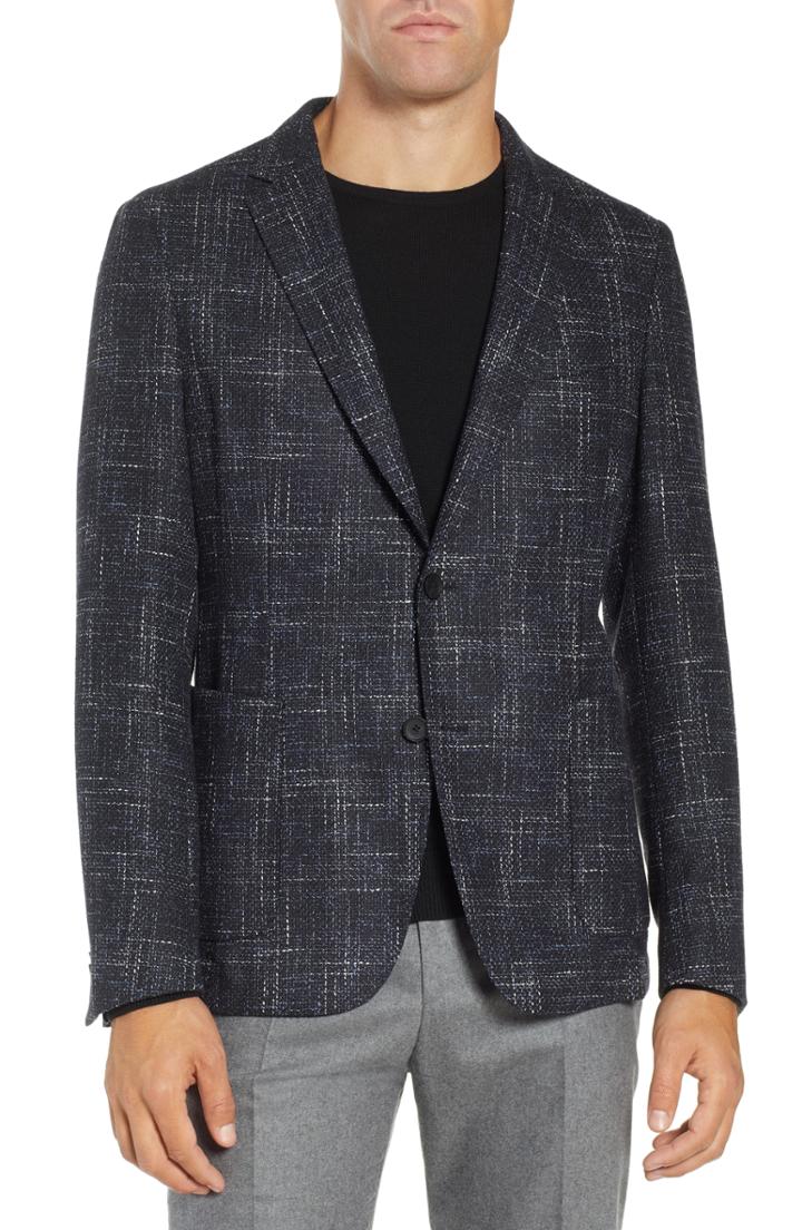Men's Boss Nold Slim Fit Plaid Wool Blend Sport Coat R - Blue