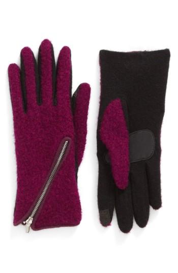 Women's Echo 'touch - Zip Boucle' Tech Gloves - Burgundy
