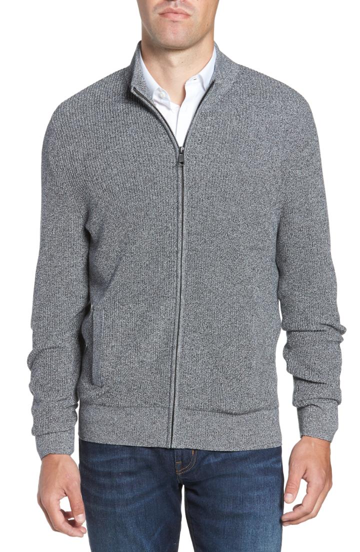 Men's Nordstrom Men's Shop Marled Mock Neck Zip Sweater, Size - Black