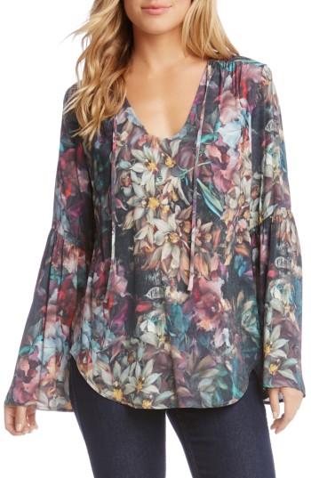 Women's Karen Kane Painted Floral Bell Sleeve Top - Black