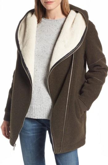 Women's Bcbgeneration Asymmetrical Hooded Wool Blend Coat - Green