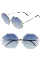 Women's Wildfox Gem 64mm Oversize Geometric Sunglasses - Silver/ Grey-blue Gradient