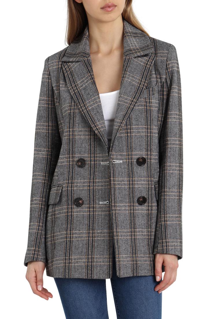 Women's Avec Les Filles Plaid Double Breasted Blazer
