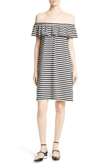 Women's Kate Spade New York Stripe Knit Off The Shoulder Dress, Size - Ivory