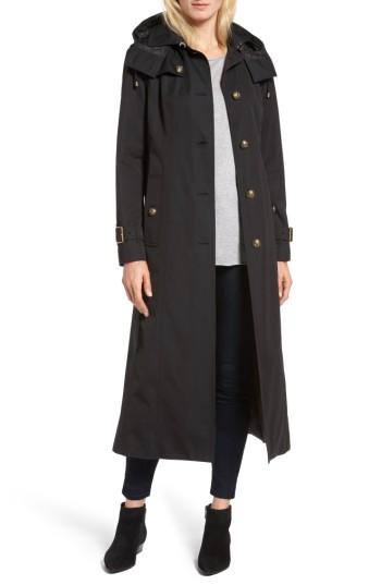 Women's London Fog Hooded Single Breasted Long Trench Coat