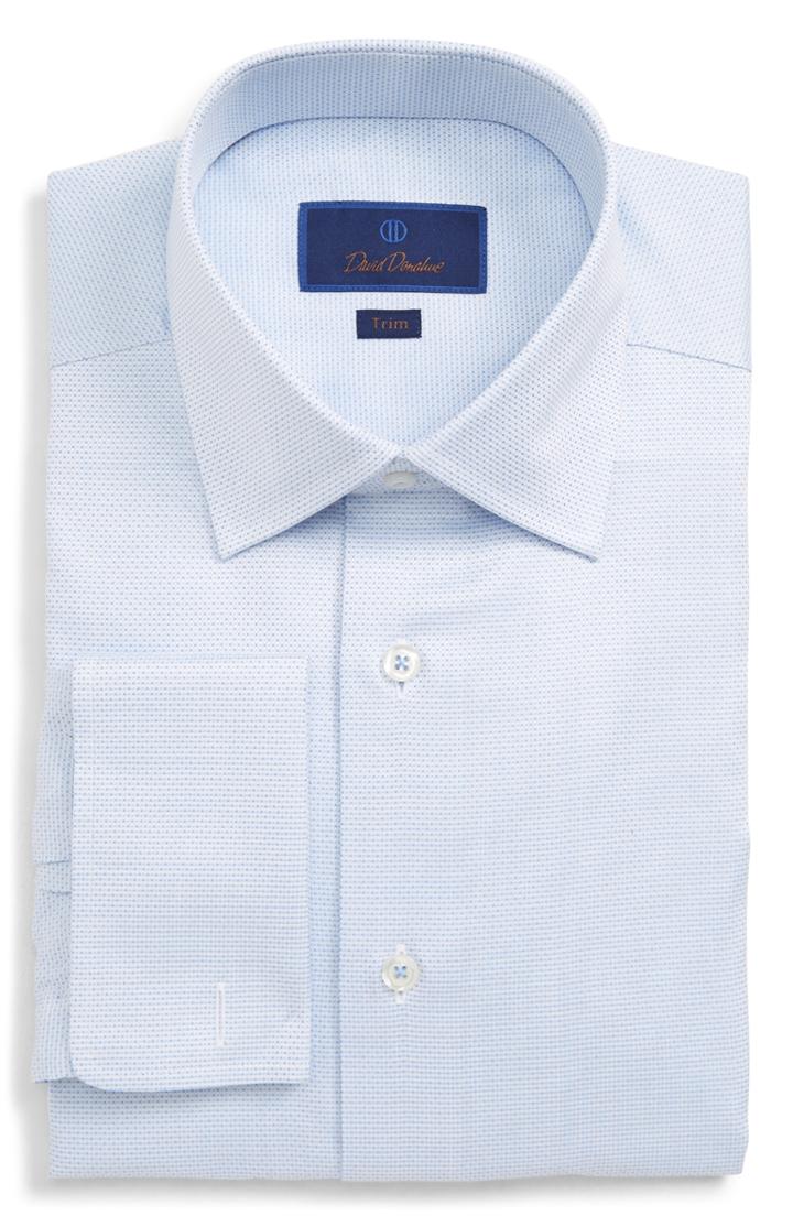 Men's David Donahue Trim Fit Dot Dress Shirt .5 - 34/35 - Blue
