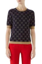 Women's Gucci Metallic Gg Sweater - Blue