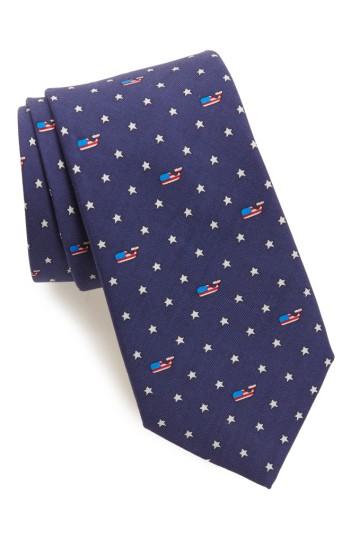Men's Vineyard Vines Flag Whales & Stars Silk Tie, Size - Blue
