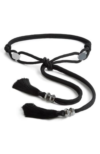 Women's St. John Collection Tassel Double Rope Tie Belt, Size /small - Caviar/ Gunmetal