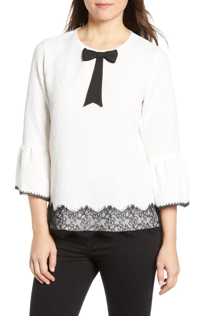 Women's Karl Lagerfeld Paris Lace Bell Sleeve Blouse - White