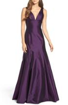 Women's Monique Lhuillier Bridesmaids Deep V-neck Taffeta Trumpet Gown