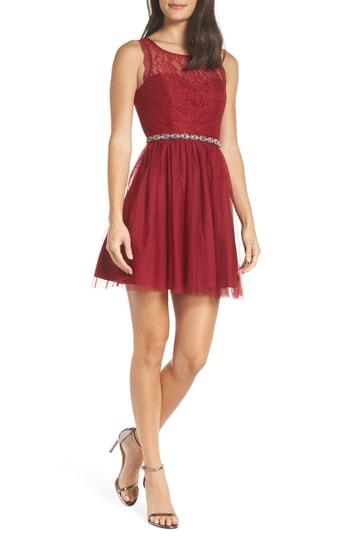 Women's Sequin Hearts Glitter Lace Cutout Back Party Dress - Red