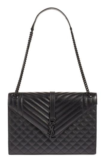 Saint Laurent 'medium Monogram' Chevron Quilted Leather Shoulder Bag - Black