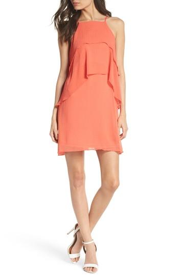 Women's Nsr Kit Hammered Chiffon Shift Dress - Coral