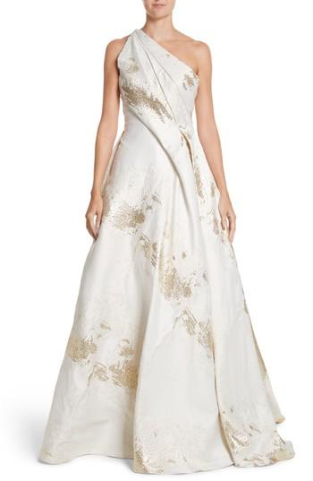 Women's Rubin Singer One-shoulder Drape Metallic Jacquard Gown