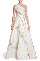 Women's Rubin Singer One-shoulder Drape Metallic Jacquard Gown