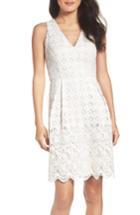 Petite Women's Adrianna Papell Lace Fit & Flare Dress P - White
