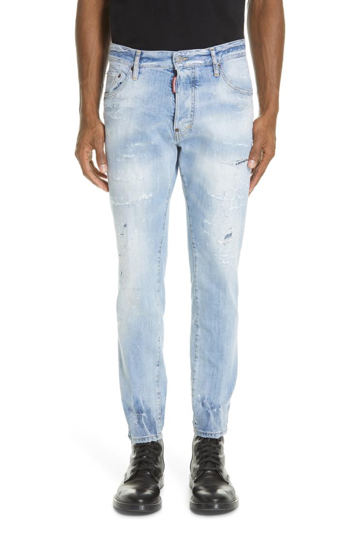 Men's Dsquared2 Light Wash Cigarette Fit Jeans Eu - Blue