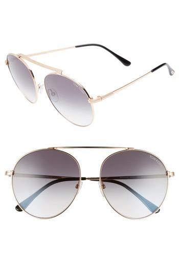 Women's Tom Ford Simone 58mm Gradient Mirrored Round Sunglasses - Rose Gold/ Smoke