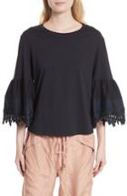 Women's See By Chloe Lace Trim Bell Sleeve Top - Black