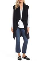 Women's Halogen Waterfall Drape Front Cashmere Vest, Size - Black