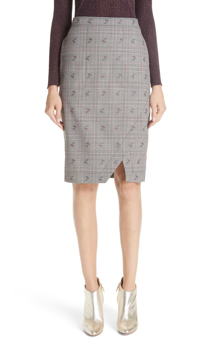 Women's Altuzarra Wilcox Floral Plaid Front Slit Skirt Us / 36 Fr - Black