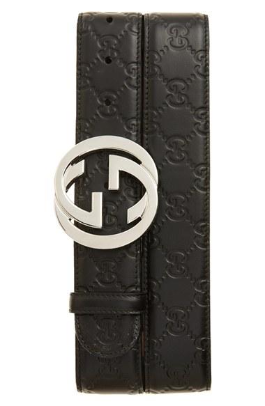 Men's Gucci Logo Embossed Leather Belt