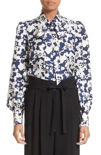 Women's Marc Jacobs Print Silk Tie Neck Blouse - Blue