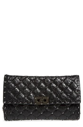 Valentino Garavani Rockstud Matelasse Quilted Leather Shoulder Bag - Black