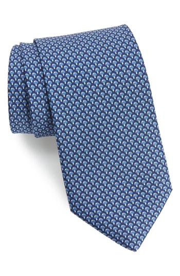 Men's Salvatore Ferragamo Fungo Print Silk Tie, Size - Blue