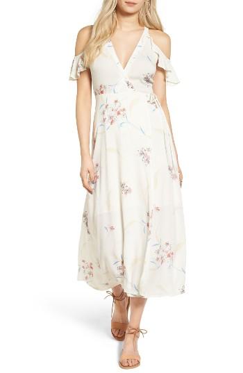 Women's Lush Floral Cold Shoulder Midi Dress - None