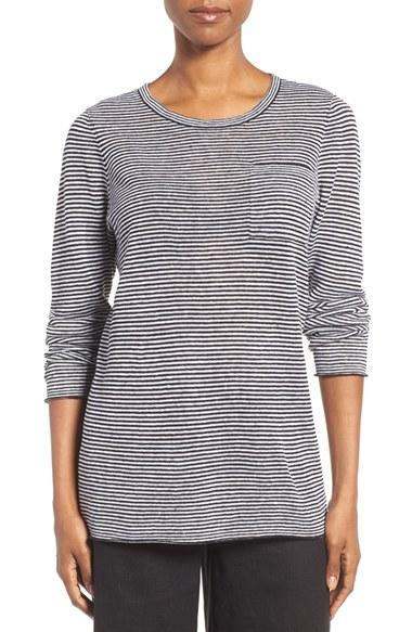 Women's Eileen Fisher Stripe Organic Linen Sweater - Black