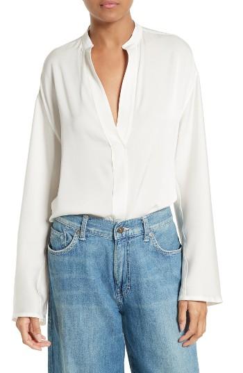 Women's Vince Stretch Silk Split Neck Blouse - White