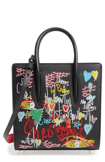 Christian Louboutin Small Paloma Loubitag Beaded Leather Tote - Black