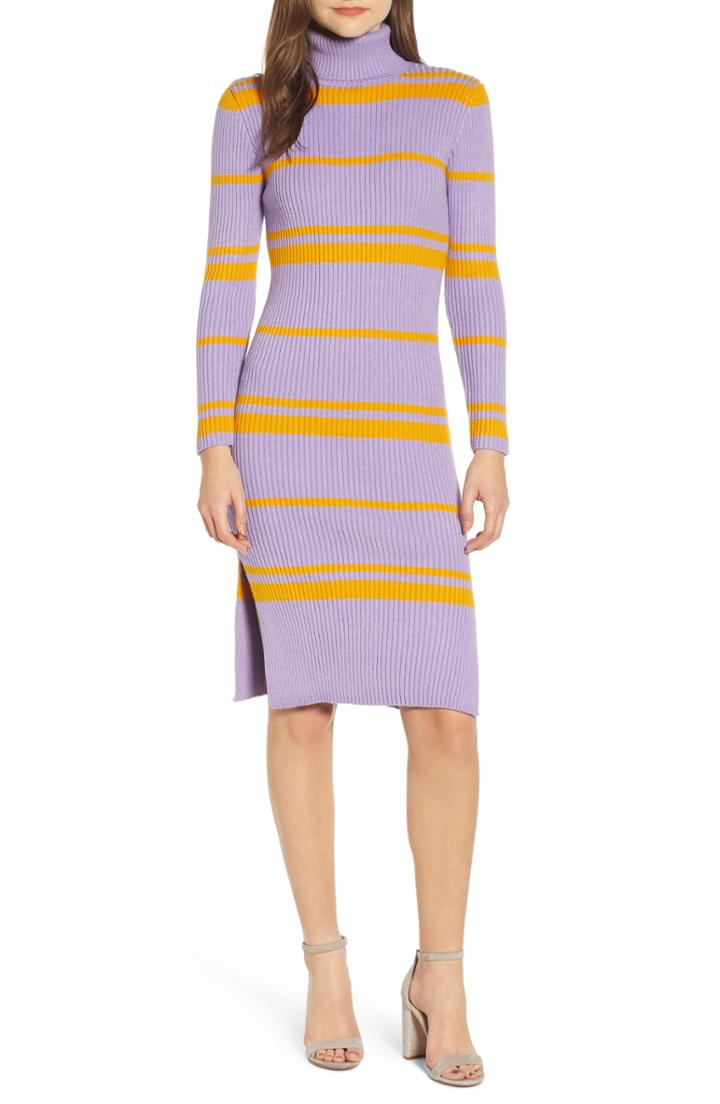 Women's Moon River Stripe Turtleneck Sweater Dress - Purple