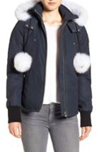 Women's Moose Knuckles Genuine Fox Fur Trim Hooded Down Jacket - Blue