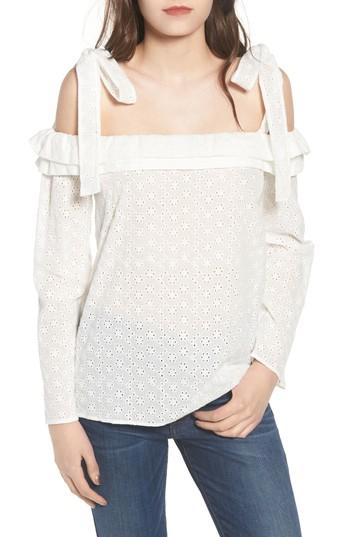 Women's Lost Ink Eyelet Tie Shoulder Top - White