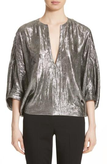 Women's Michael Kors Silk Blend Lame Blouse - Metallic