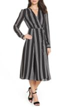 Women's Charles Henry Stripe Tie Waist Midi Dress, Size - Black