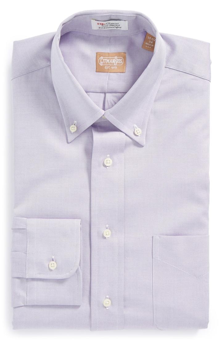 Men's Gitman Regular Fit Pinpoint Cotton Oxford Button Down Dress Shirt .5 - 36 - Purple