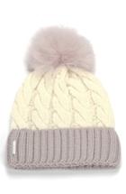 Women's Soia & Kyo Cable Knit Beanie With Removable Feather Pompom - Beige