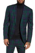 Men's Topman Plaid Slim Fit Suit Jacket R - Blue